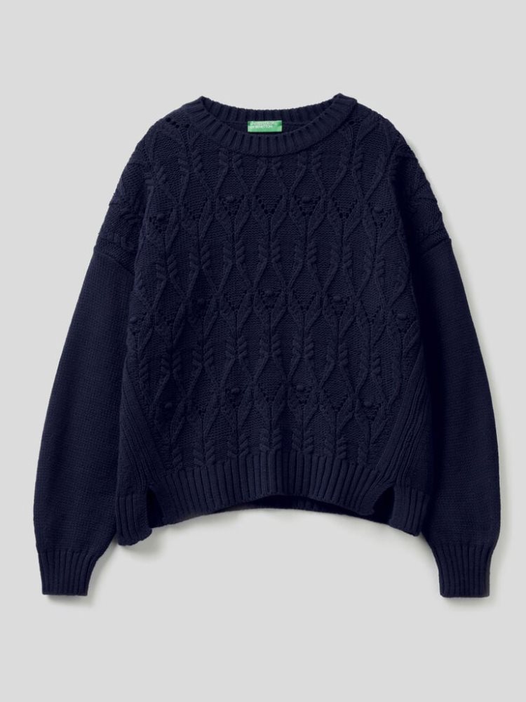 Dark Blue Women's Benetton Boxy Fit Knit Crew Neck Sweaters | AU279698