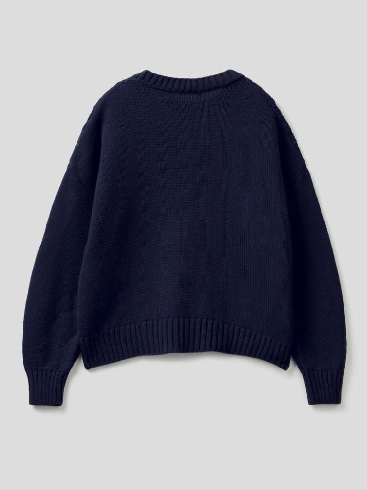 Dark Blue Women's Benetton Boxy Fit Knit Crew Neck Sweaters | AU279698