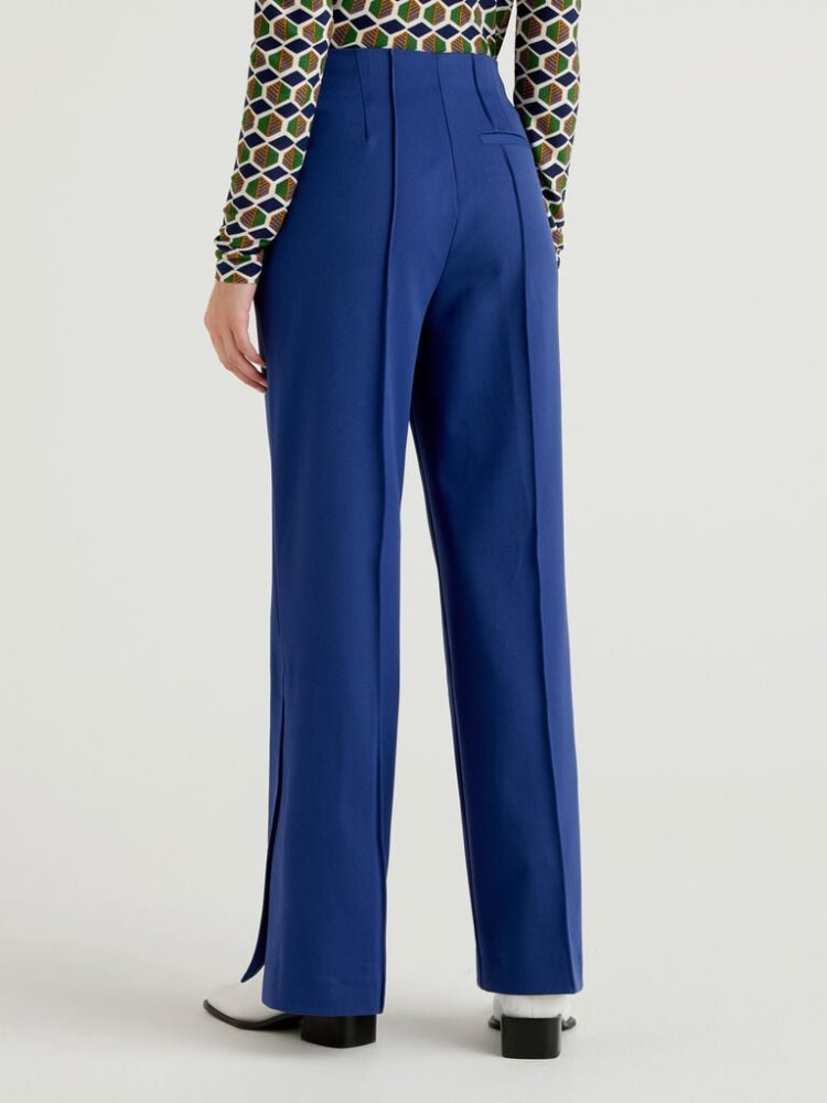 Dark Blue Women's Benetton High-waisted Slits Trousers | AU565490