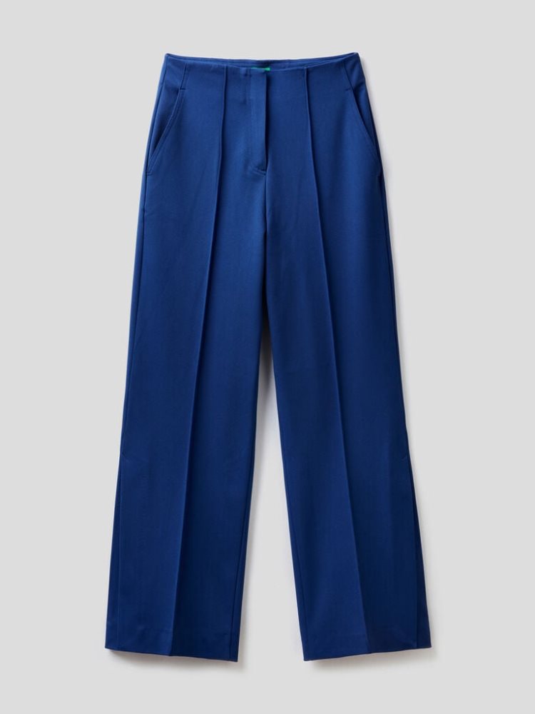 Dark Blue Women's Benetton High-waisted Slits Trousers | AU565490