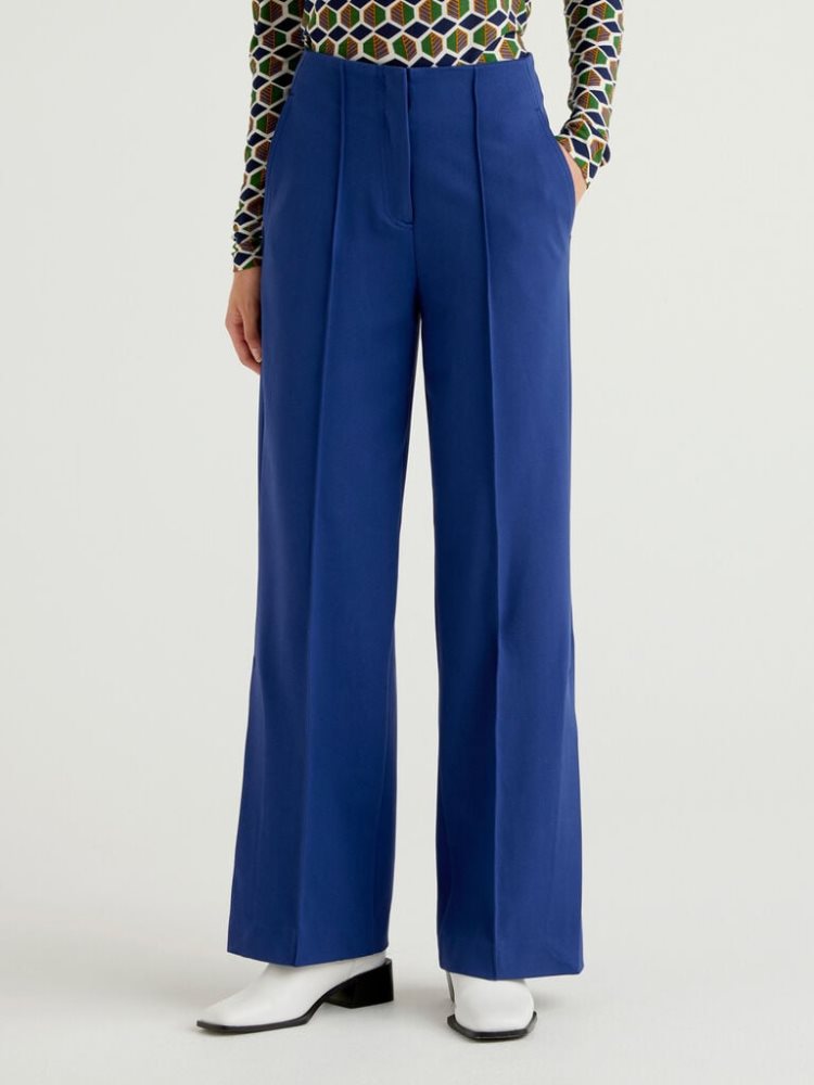 Dark Blue Women\'s Benetton High-waisted Slits Trousers | AU565490