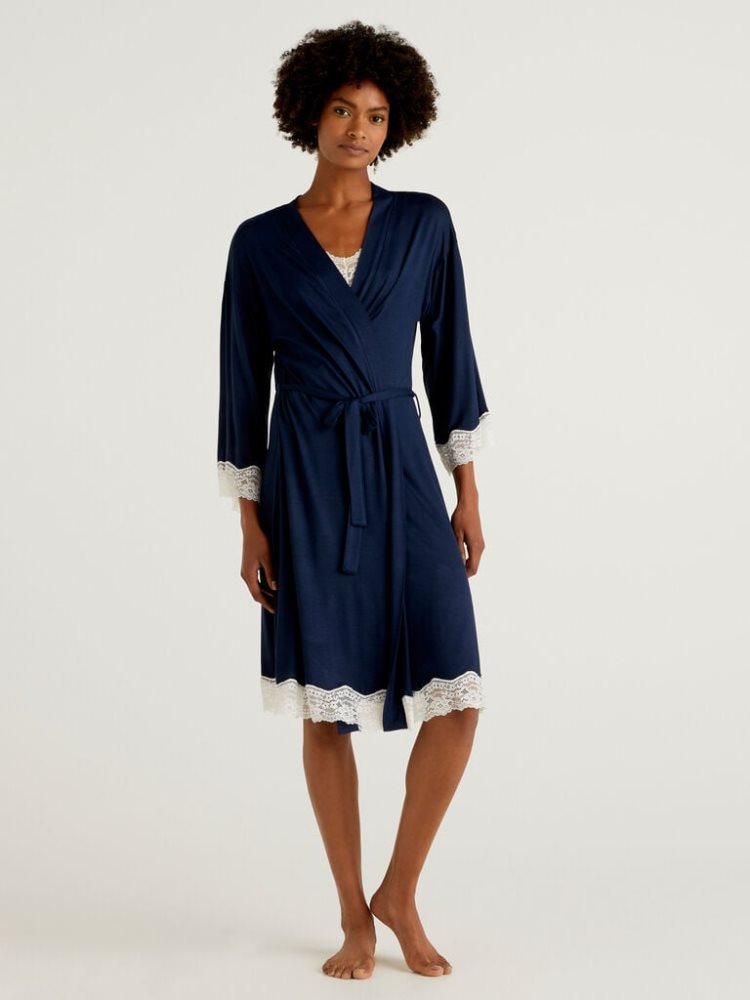 Dark Blue Women\'s Benetton Nightgown Lace Detail Nightshirts | AU425833