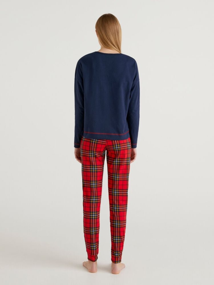 Dark Blue Women's Benetton Peanuts Tartan Trousers Matching Sets | AU671306