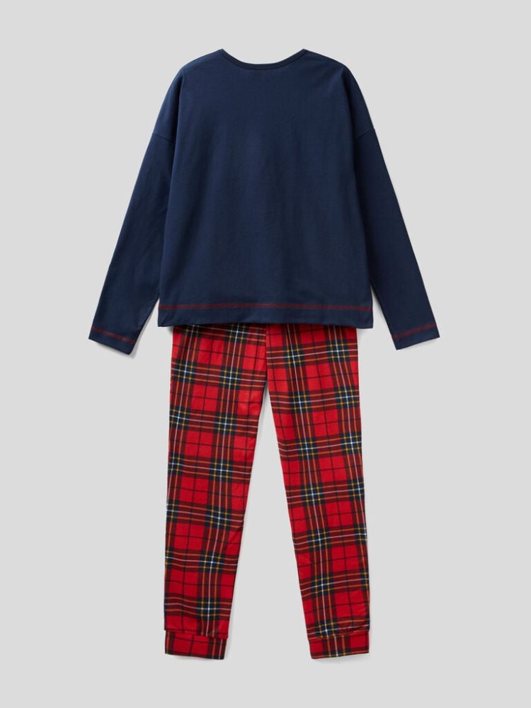 Dark Blue Women's Benetton Peanuts Tartan Trousers Matching Sets | AU671306