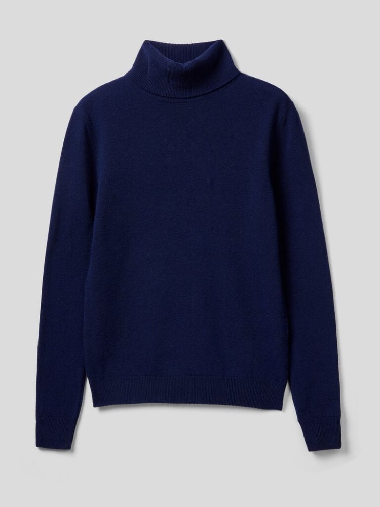 Dark Blue Women's Benetton Pure Merino Wool Turtleneck High Neck Sweaters | AU373476