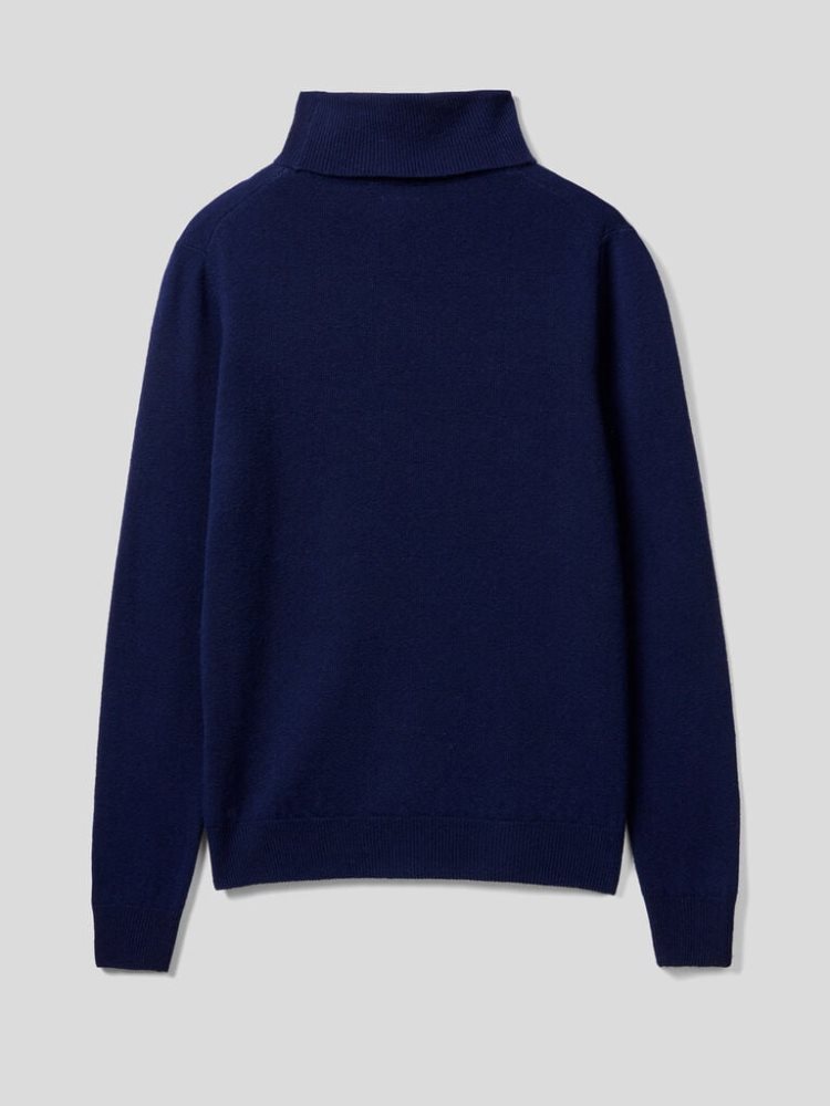 Dark Blue Women's Benetton Pure Merino Wool Turtleneck High Neck Sweaters | AU373476