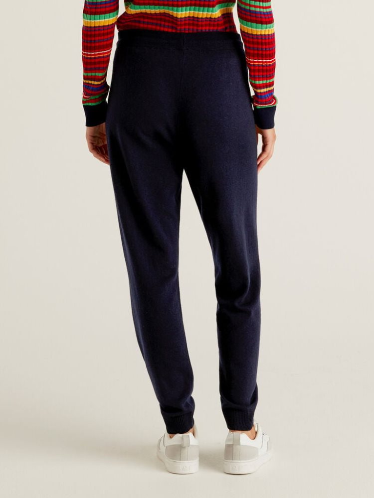 Dark Blue Women's Benetton Sporty Cashmere Blend Trousers | AU545326