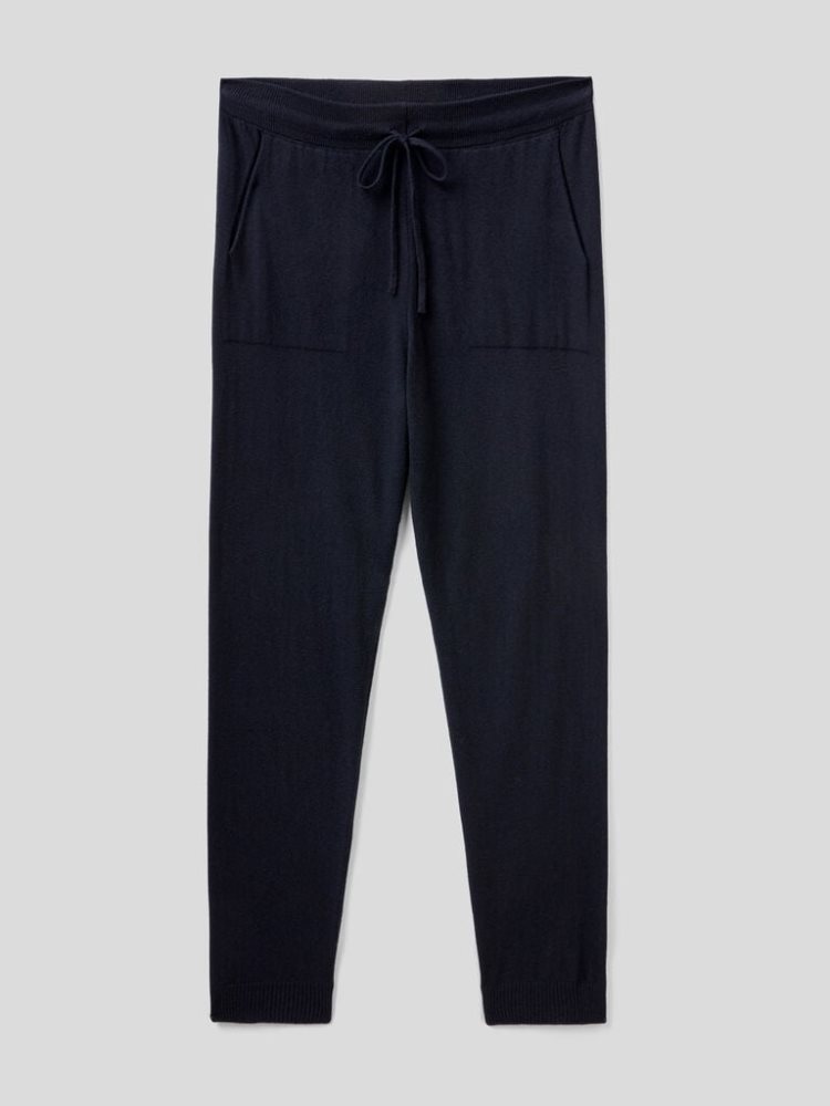 Dark Blue Women's Benetton Sporty Cashmere Blend Trousers | AU545326