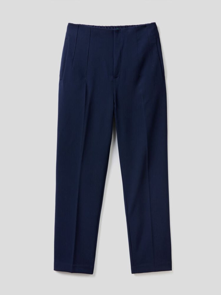 Dark Blue Women's Benetton Straight Stretch Trousers | AU257302