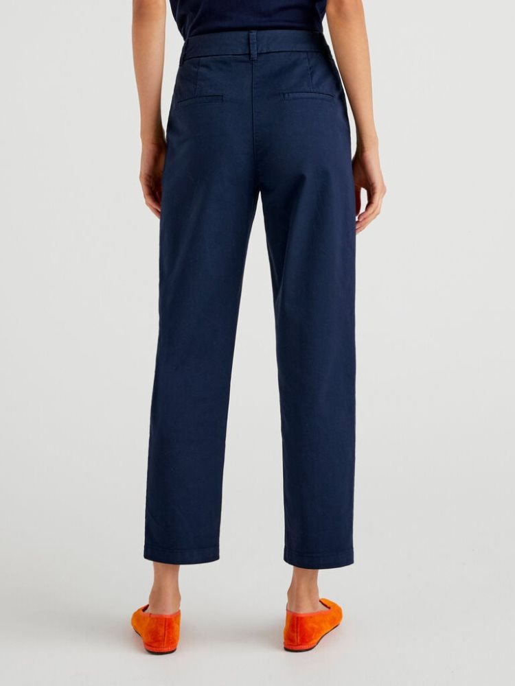 Dark Blue Women's Benetton Stretch Cotton Chino Trousers | AU632253