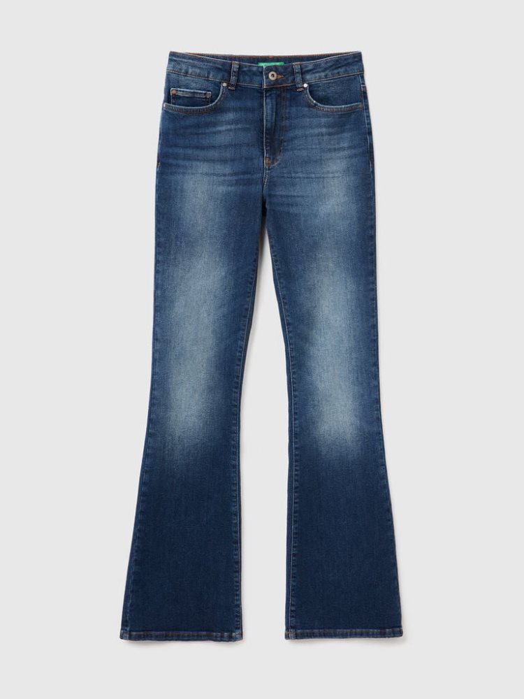 Dark Blue Women's Benetton Stretch Flared Jeans | AU641989