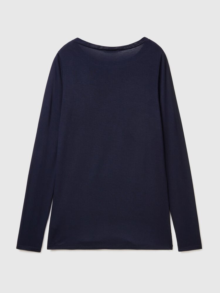 Dark Blue Women's Benetton Sustainable Stretch Viscose Long Sleeve T-shirts | AU385970