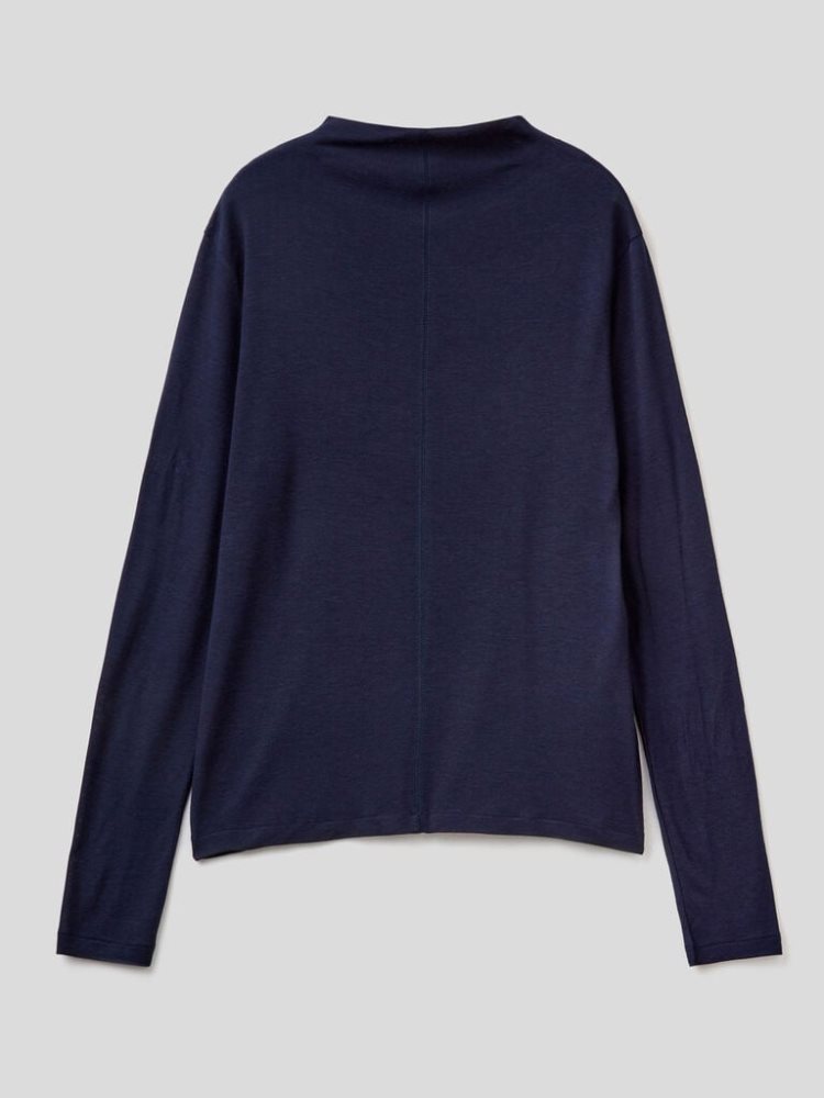 Dark Blue Women's Benetton Wool And Viscose Blend Long Sleeve T-shirts | AU066797