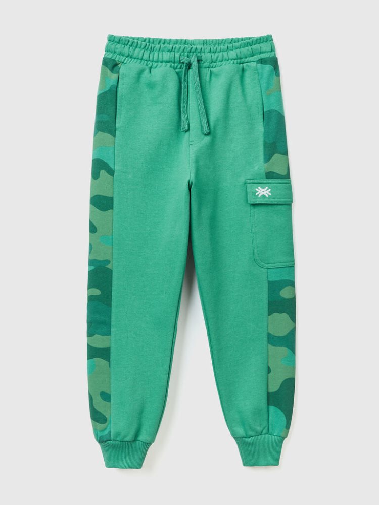 Dark Green Kids\' Benetton Camouflage Bands Sweatpants | AU634593