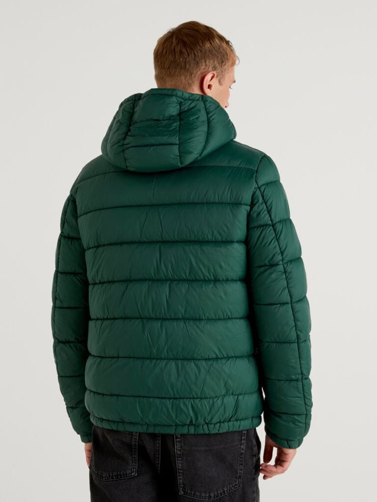 Dark Green Men's Benetton Padded 3d Wadding Puffer Jackets | AU109624