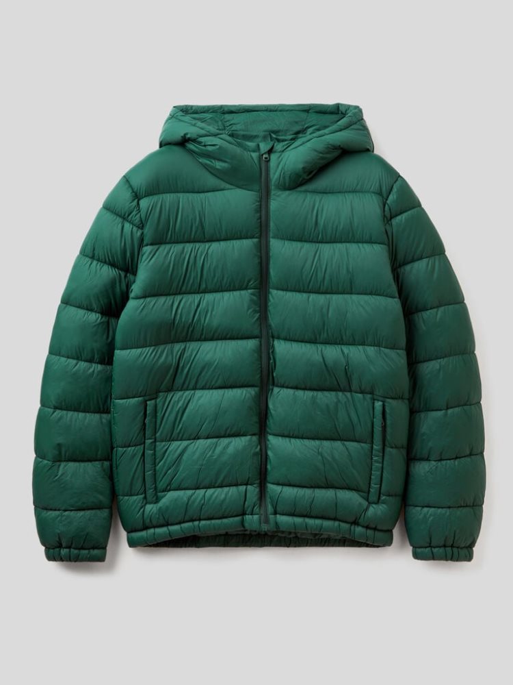 Dark Green Men's Benetton Padded 3d Wadding Puffer Jackets | AU109624