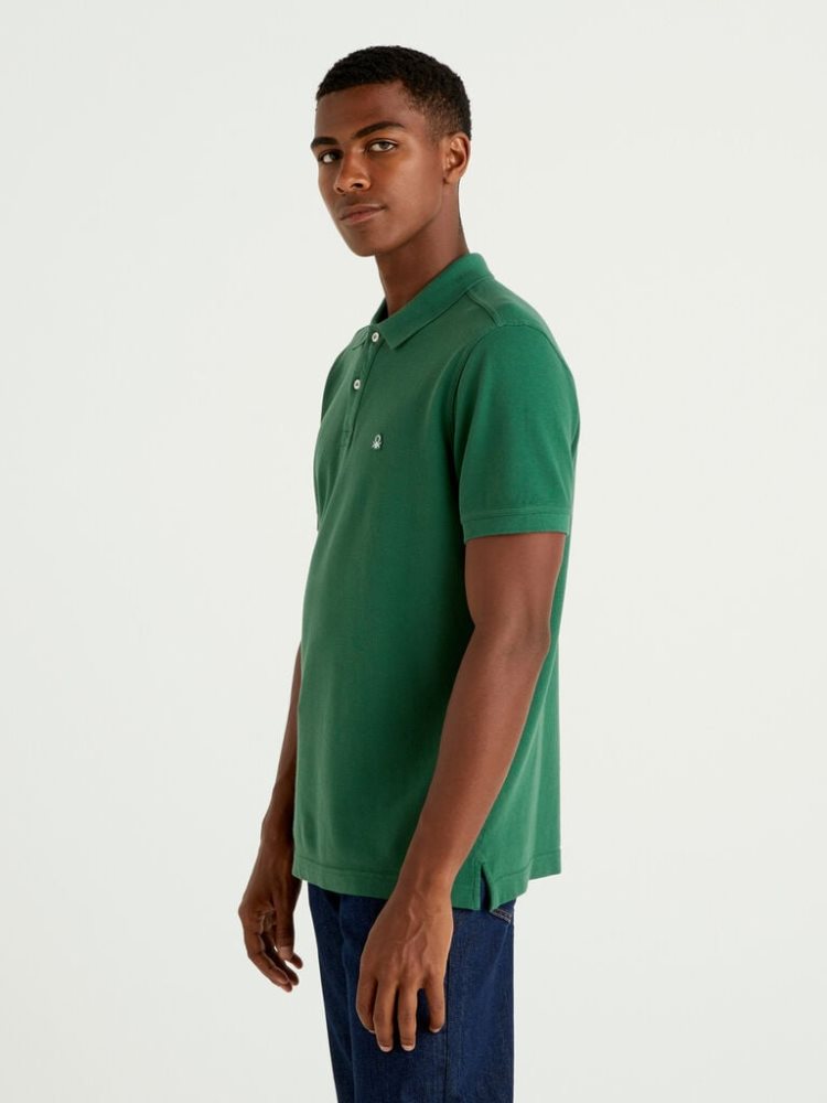 Dark Green Men's Benetton Regular Fit Short Sleeve Polos | AU607935