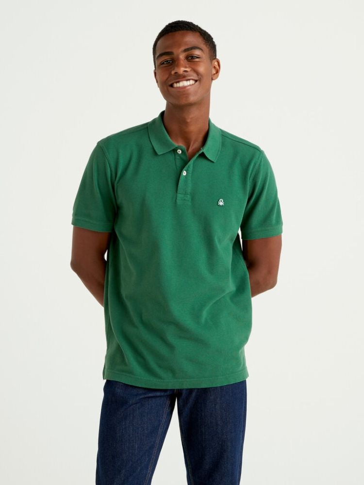 Dark Green Men's Benetton Regular Fit Short Sleeve Polos | AU607935