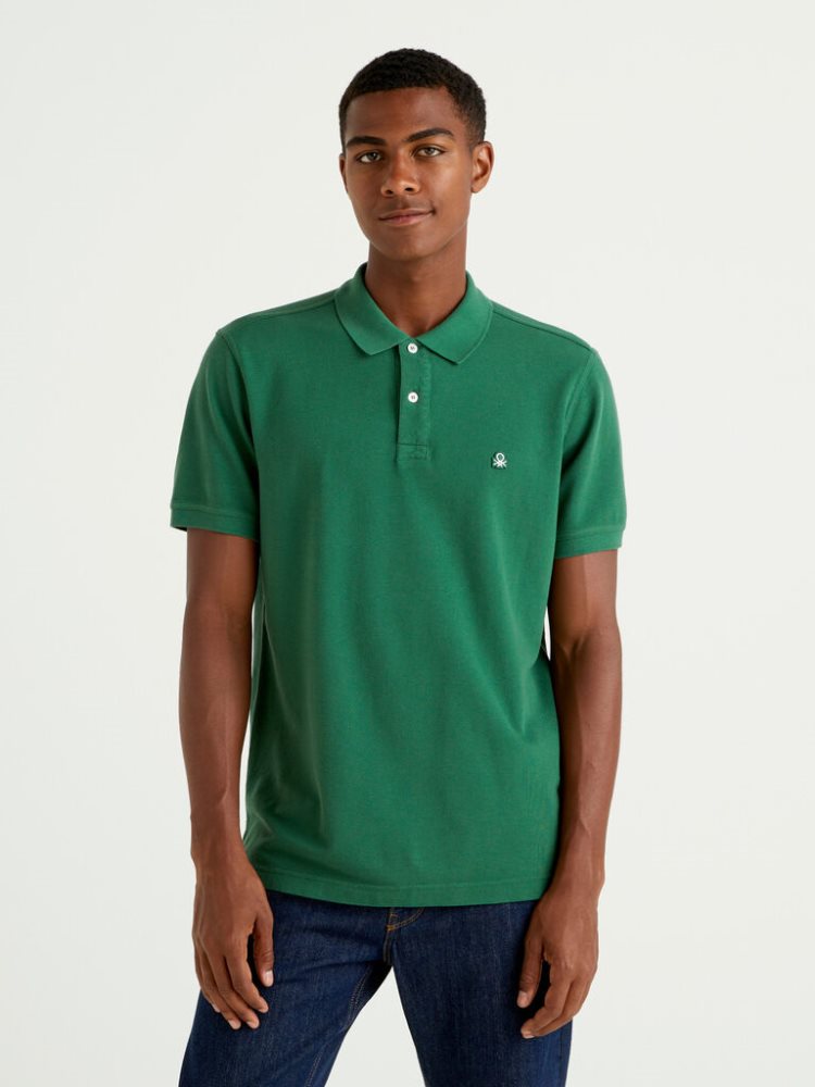 Dark Green Men\'s Benetton Regular Fit Short Sleeve Polos | AU607935