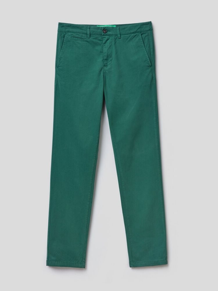 Dark Green Men's Benetton Slim Fit Chinos | AU955413