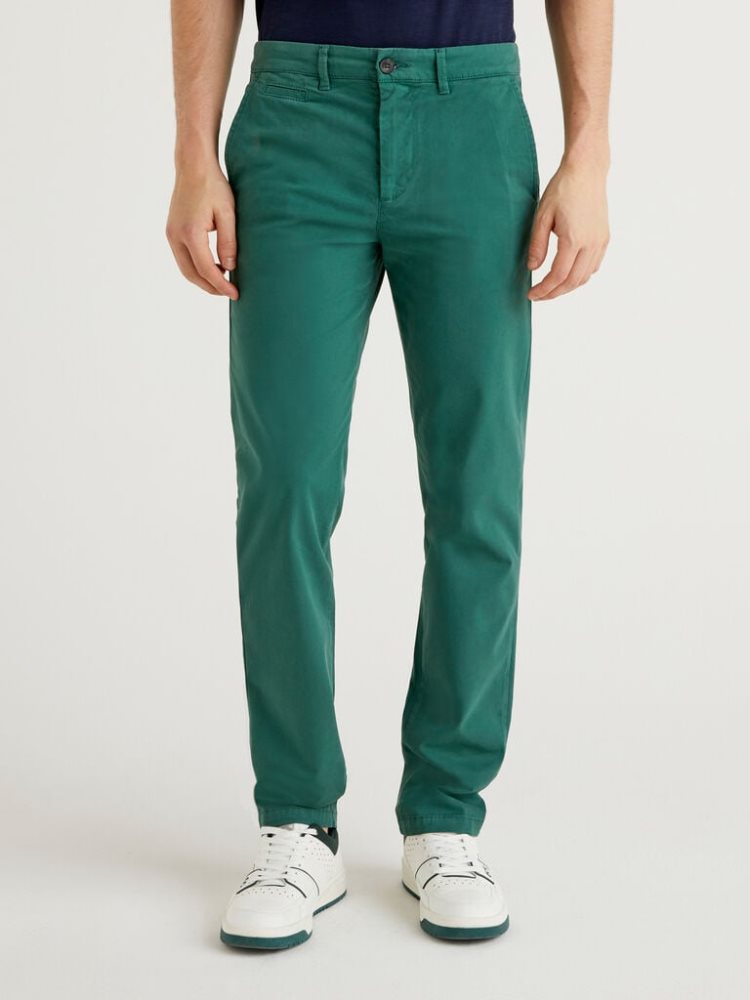 Dark Green Men\'s Benetton Slim Fit Chinos | AU955413