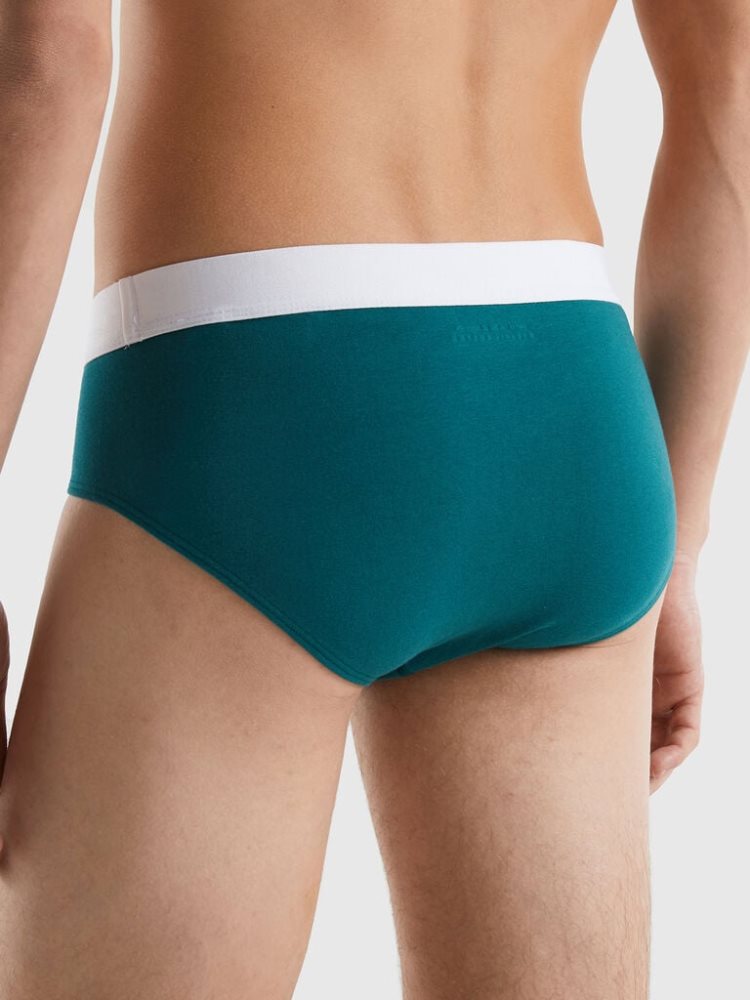 Dark Green Men's Benetton Stretch Organic Cotton Briefs | AU577472