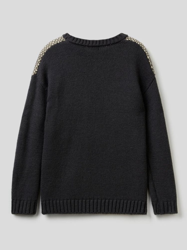 Dark Grey Kids' Benetton Crew Neck Mesh Sweaters | AU972378