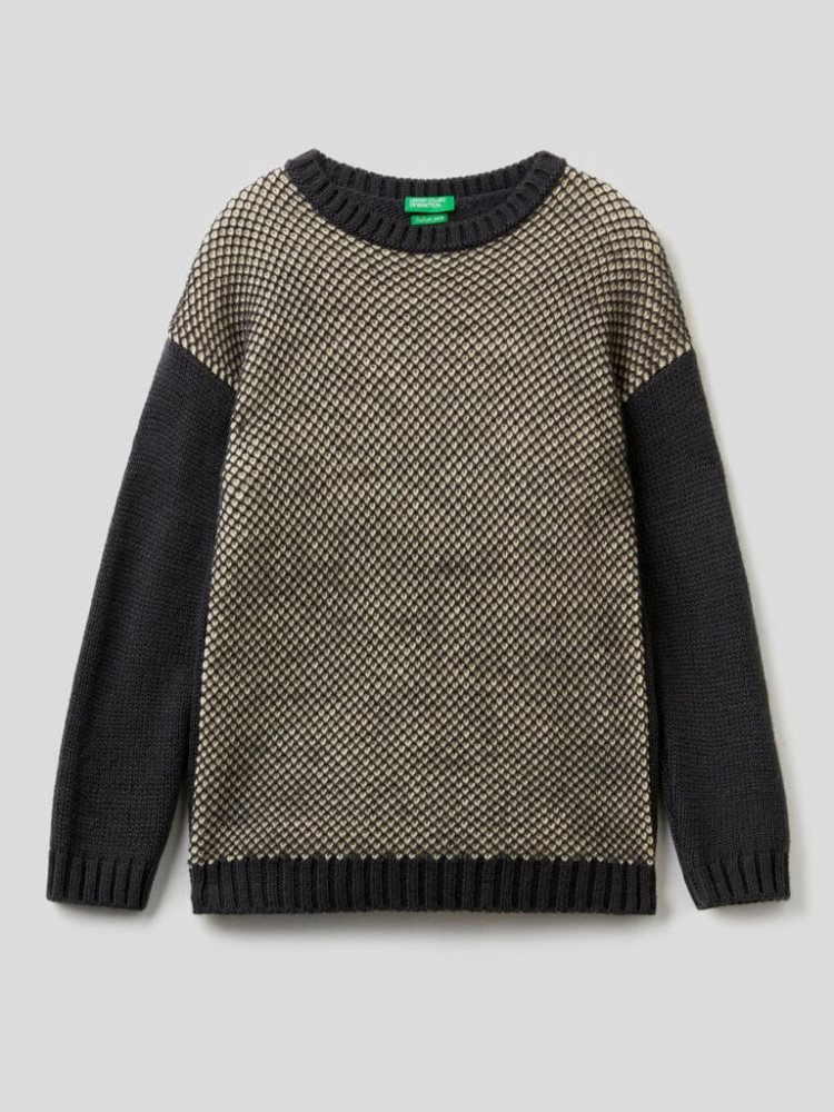 Dark Grey Kids\' Benetton Crew Neck Mesh Sweaters | AU972378