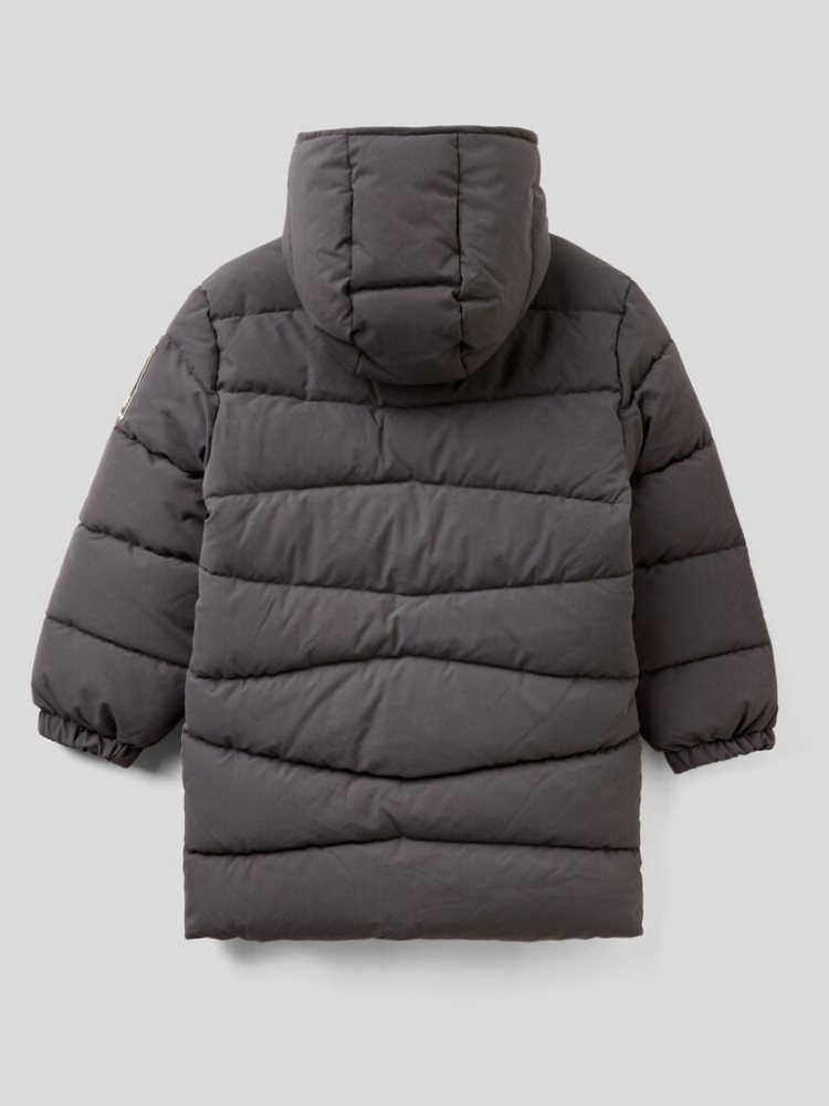 Dark Grey Kids' Benetton Longline Hood Padded Jackets | AU362974