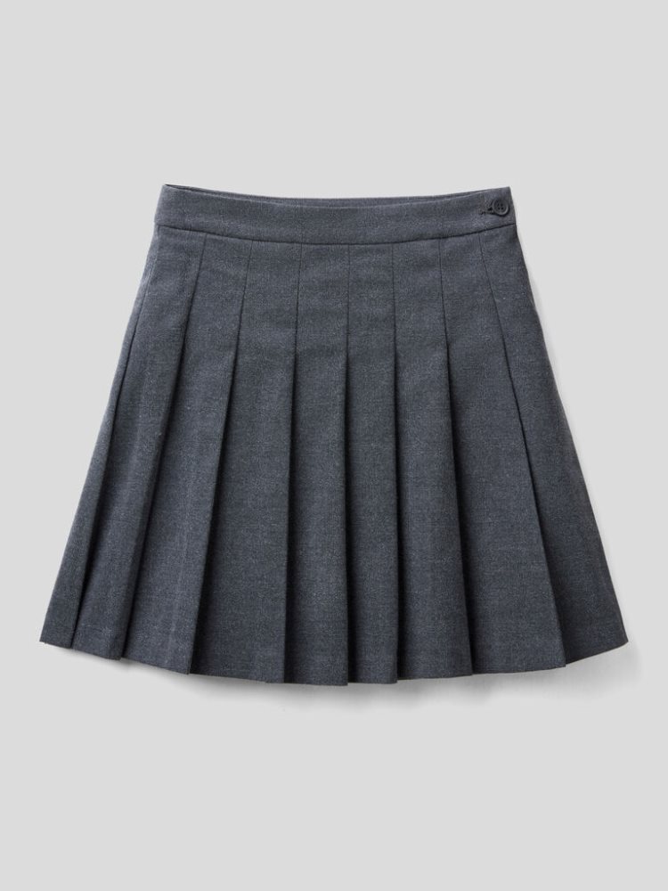 Dark Grey Kids\' Benetton Pleated Flannel Skirts | AU286922