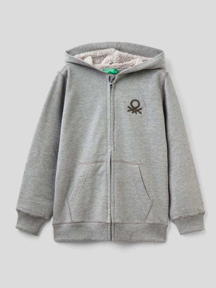 Dark Grey Kids\' Benetton Warm Zip Hoodie | AU727297