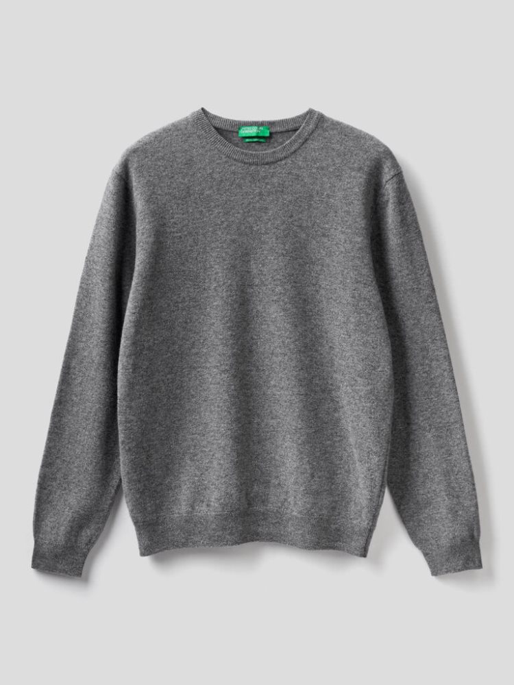 Dark Grey Men's Benetton Crew Neck Pure Merino Wool Sweaters | AU617524