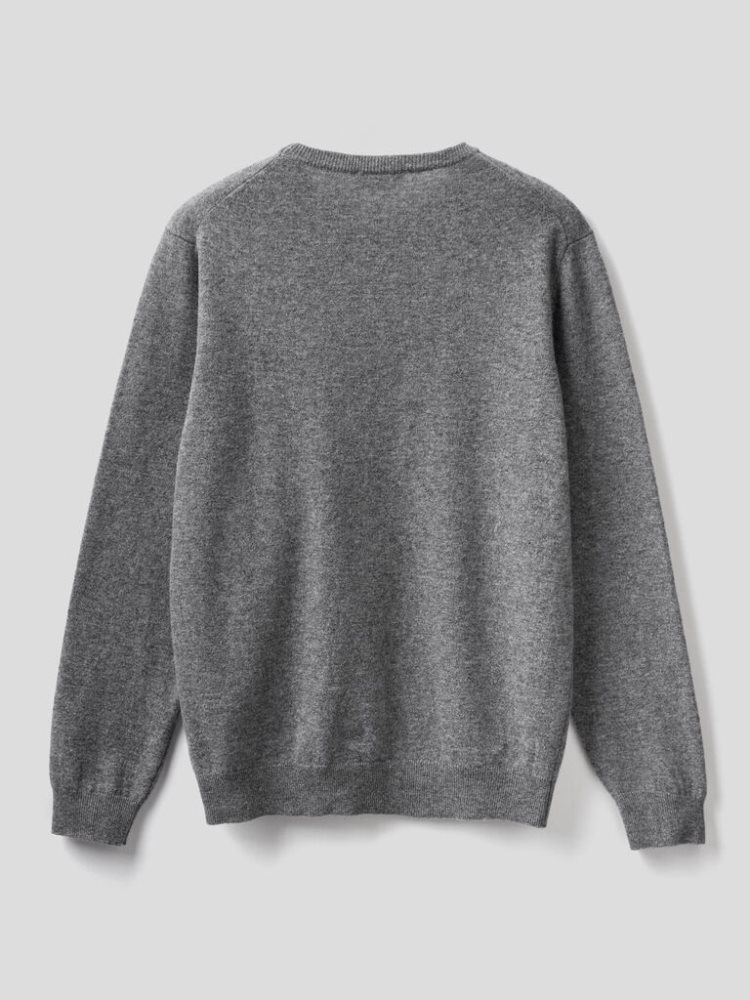 Dark Grey Men's Benetton Crew Neck Pure Merino Wool Sweaters | AU617524