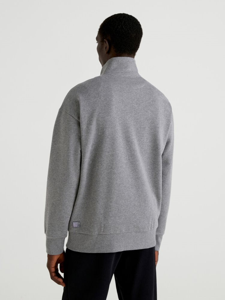 Dark Grey Men's Benetton Warm High Neck Zip Sweatshirt | AU043779