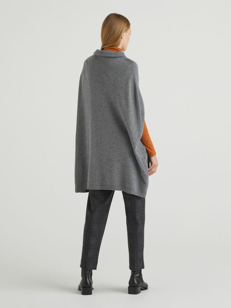 Dark Grey Women's Benetton Cape Opening And High Collar Coats | AU437232