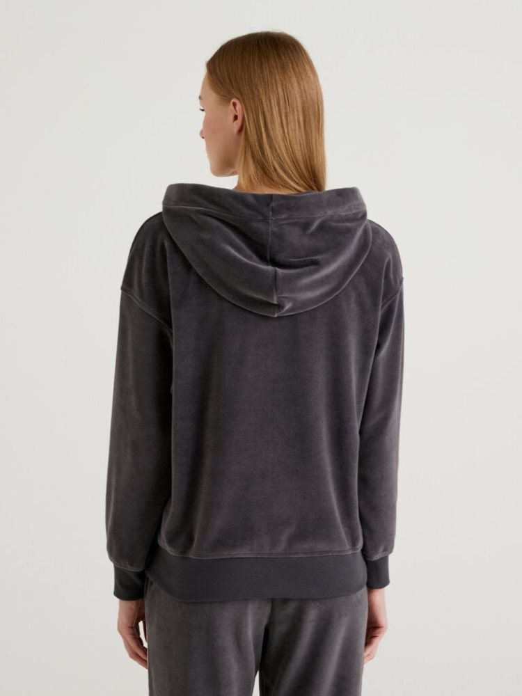 Dark Grey Women's Benetton Drawstring Lurex Hoodie | AU954059