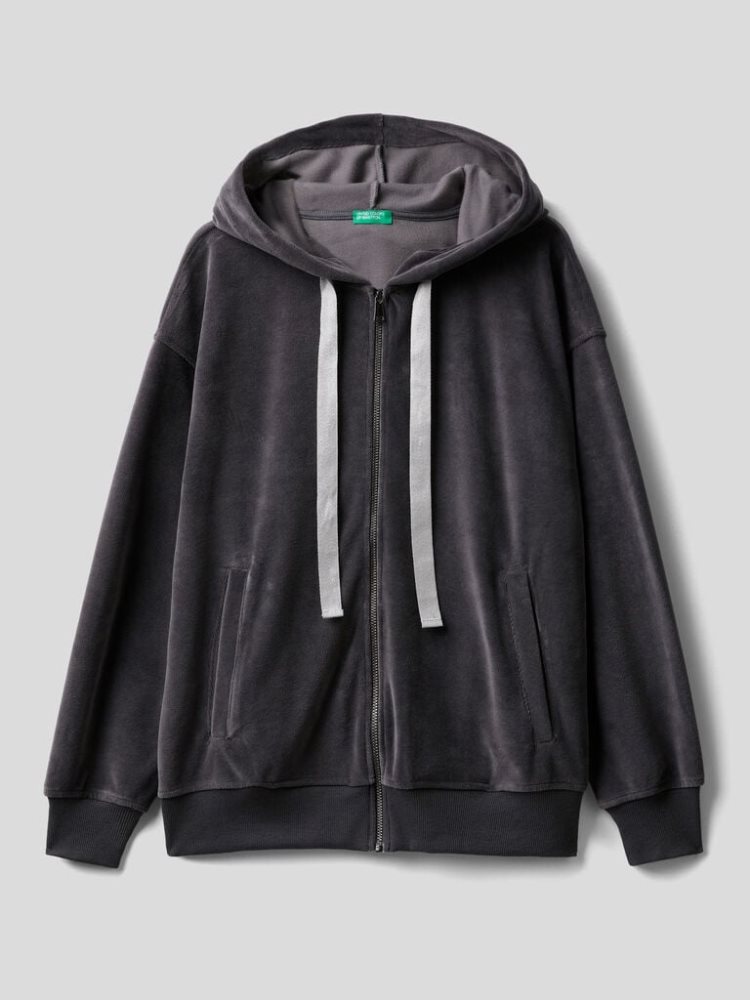 Dark Grey Women's Benetton Drawstring Lurex Hoodie | AU954059