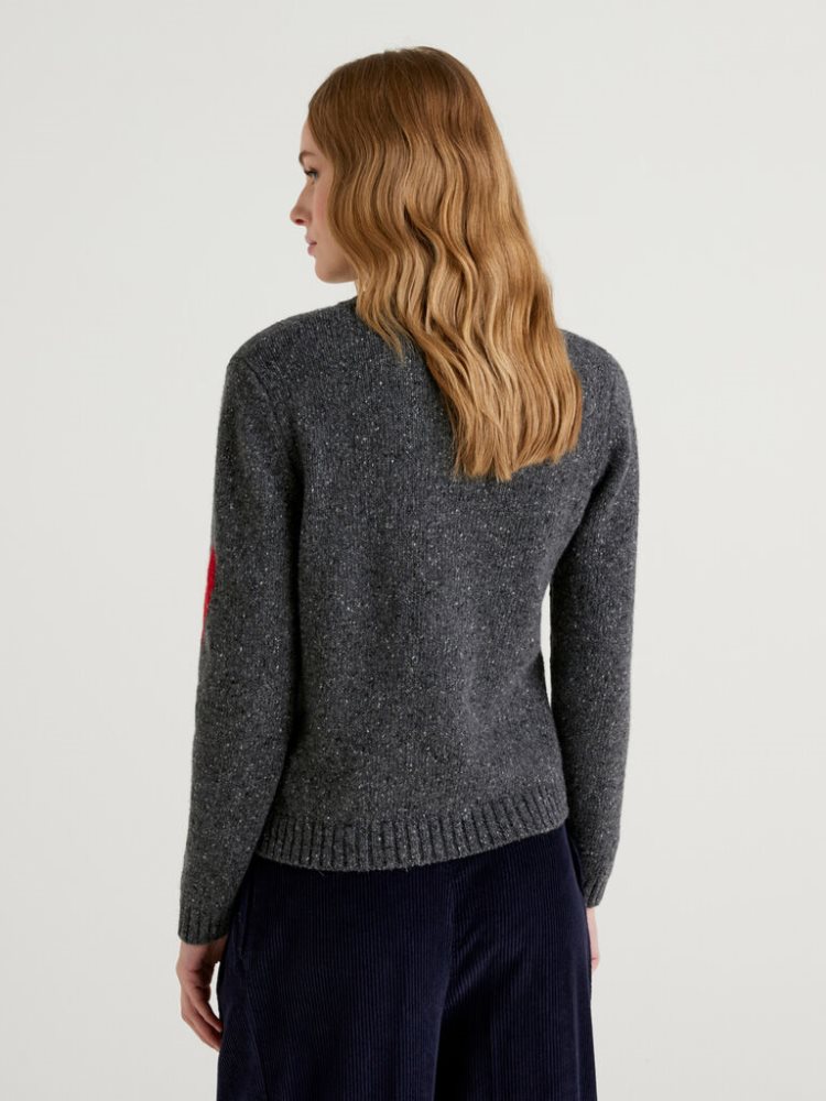 Dark Grey Women's Benetton Jccxucb Hearts Crew Neck Sweaters | AU887123