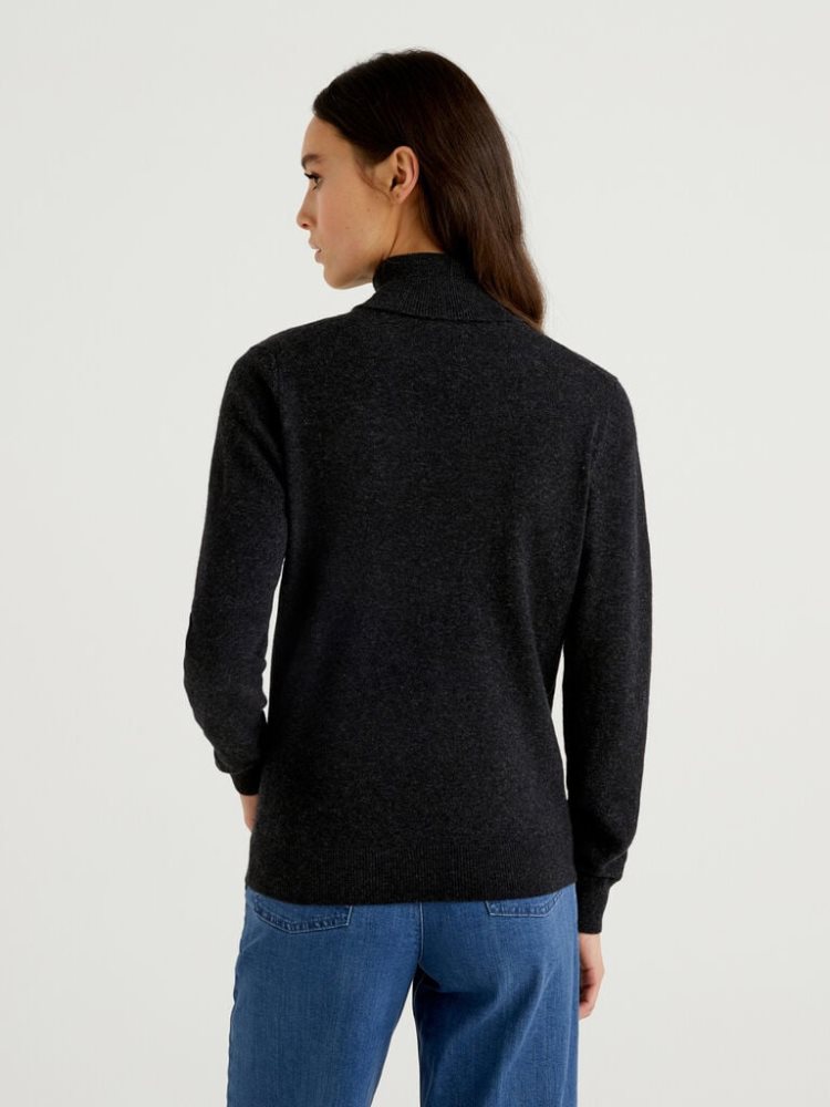 Dark Grey Women's Benetton Pure Merino Wool Turtleneck High Neck Sweaters | AU727456