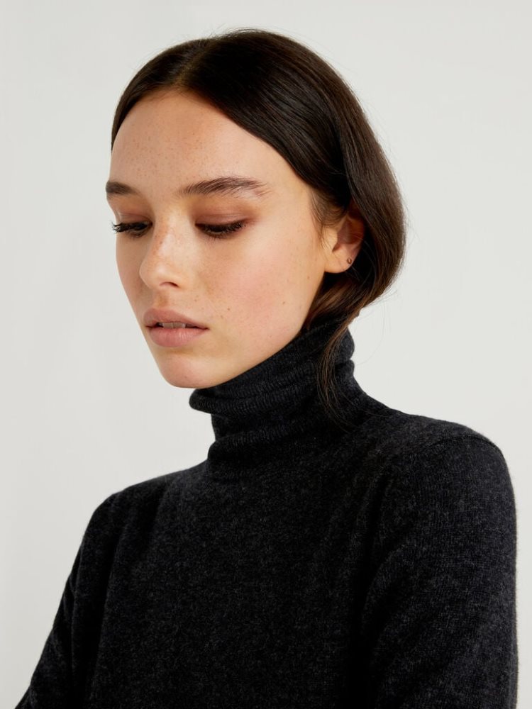 Dark Grey Women's Benetton Pure Merino Wool Turtleneck High Neck Sweaters | AU727456