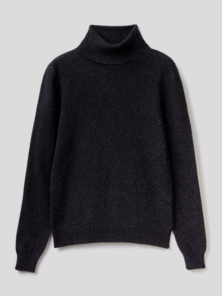 Dark Grey Women's Benetton Pure Merino Wool Turtleneck High Neck Sweaters | AU727456