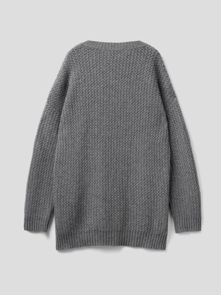 Dark Grey Women's Benetton Wool Blend Slits Crew Neck Sweaters | AU175949