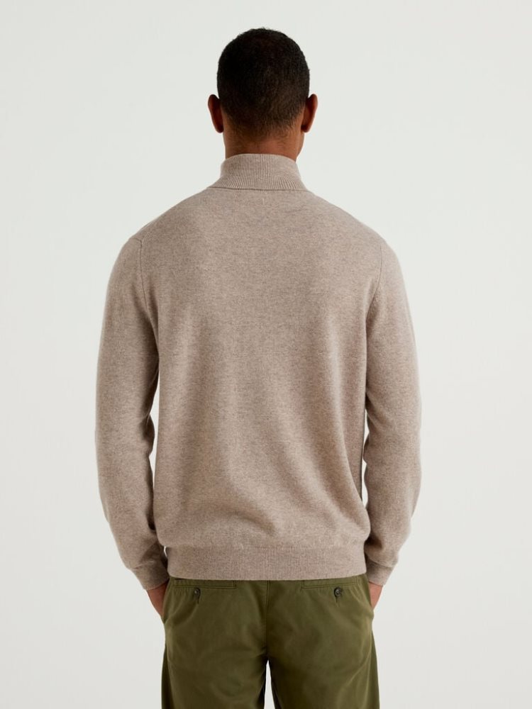 Dove Grey Men's Benetton Dove Gray Pure Merino Wool Turtleneck High Neck Sweaters | AU171687