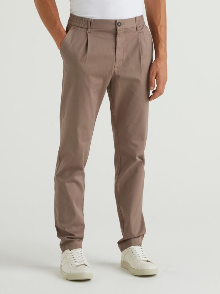 Dove Grey Men\'s Benetton Stretch Carrot Fit Chinos | AU948248