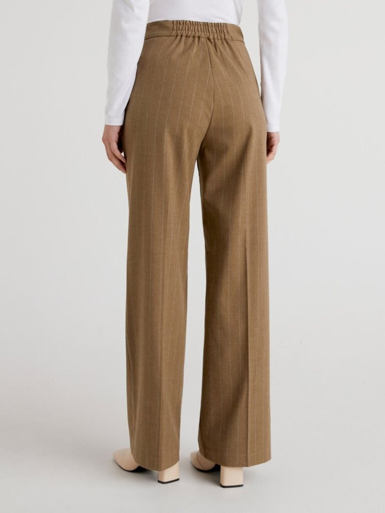 Dove Grey Women's Benetton Flared Pinstripe Look Trousers | AU167420