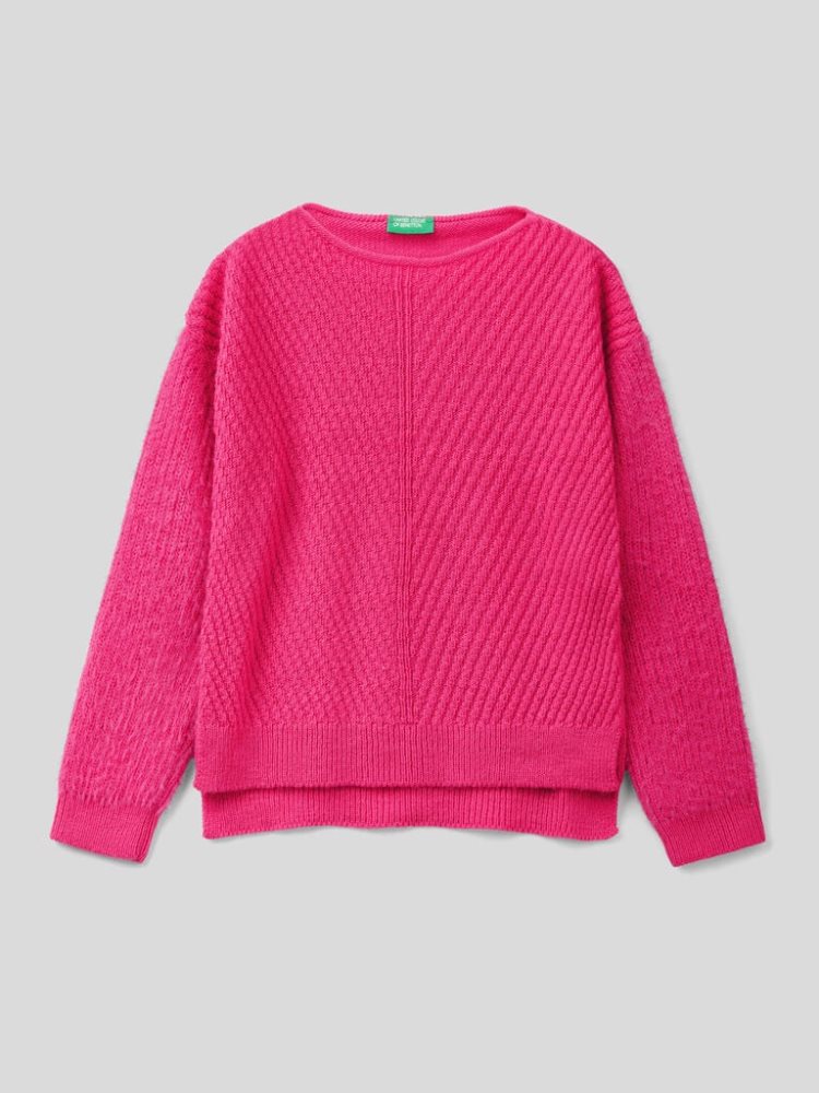 Fuchsia Kids\' Benetton Crew Neck Wool Blend Sweaters | AU867243