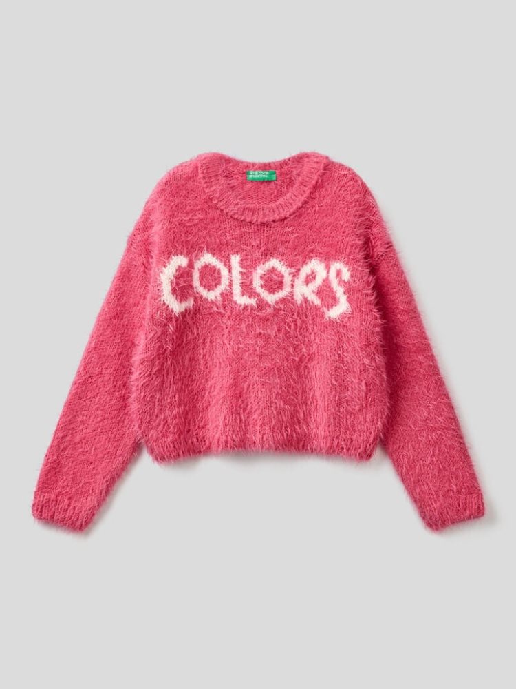 Fuchsia Kids\' Benetton Faux Fur Inlay Sweaters | AU056285