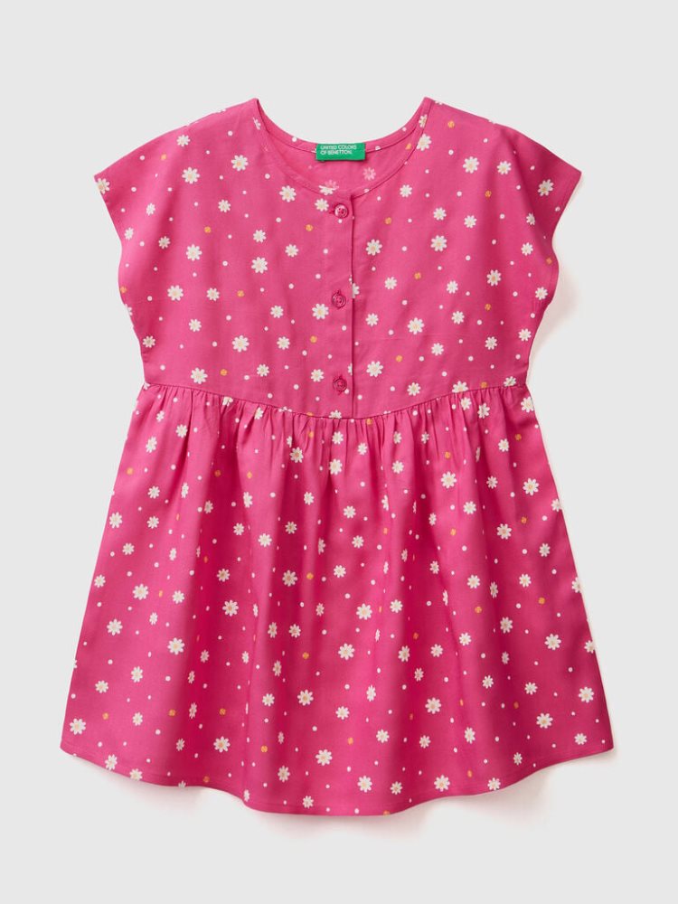 Fuchsia Kids\' Benetton Patterned Sustainable Viscose Dress | AU924754