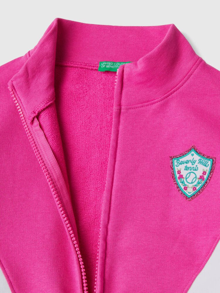 Fuchsia Kids' Benetton Zip And Crest Sweatshirt | AU091688