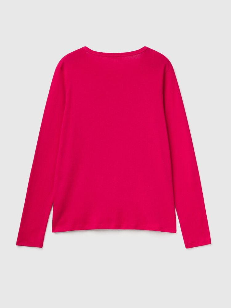 Fuchsia Women's Benetton Long Sleeve Pure Cotton T Shirts | AU459787